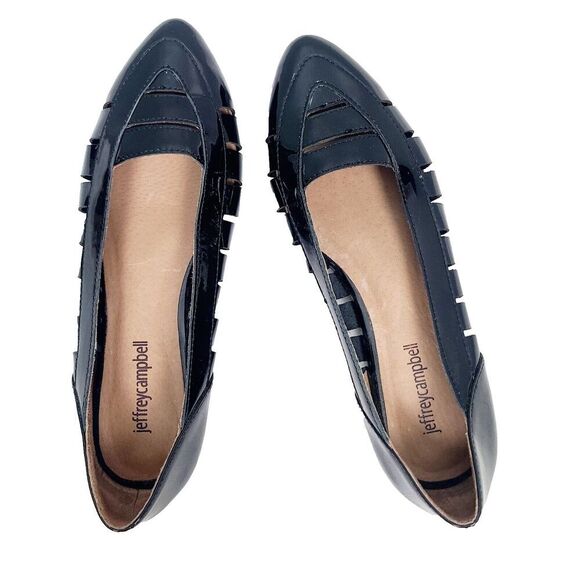 Jeffrey Campbell Muscatel Ballet Flats 8‎ Black Patent Leather Strappy Slip-On - Picture 3 of 9